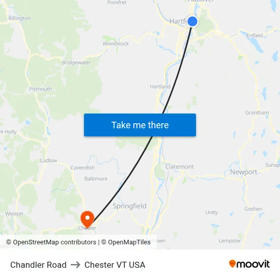 Chandler Road to Chester VT USA map