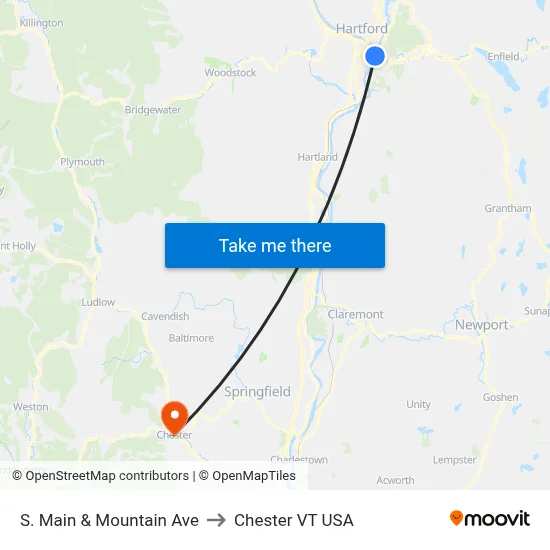 S. Main & Mountain Ave to Chester VT USA map