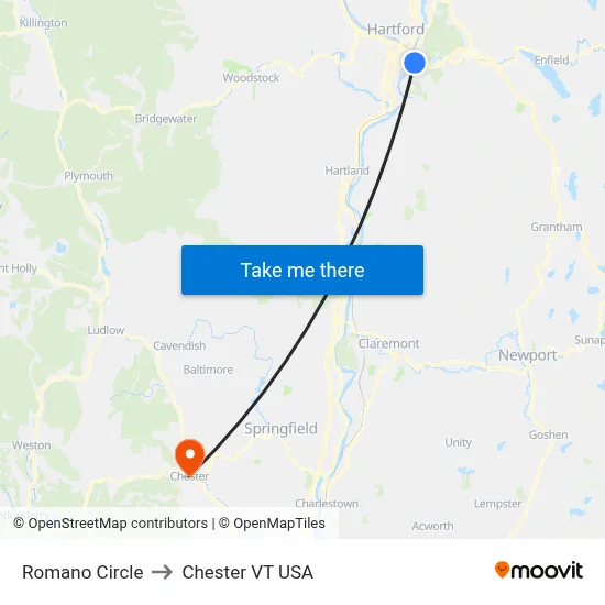 Romano Circle to Chester VT USA map