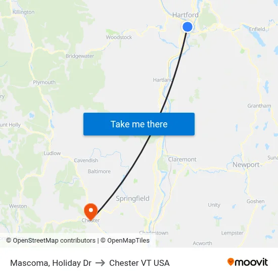Mascoma, Holiday Dr to Chester VT USA map