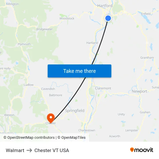 Walmart to Chester VT USA map