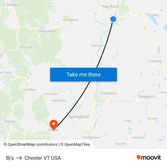 Bj's to Chester VT USA map