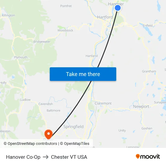 Hanover Co-Op to Chester VT USA map