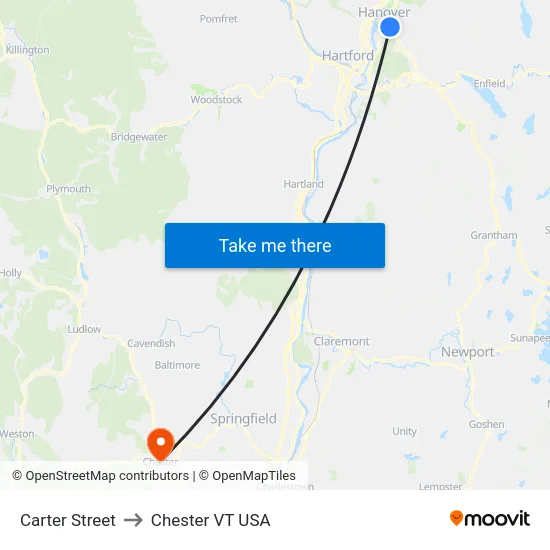 Carter Street to Chester VT USA map