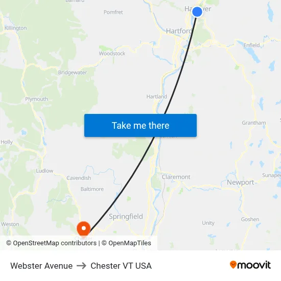 Webster Avenue to Chester VT USA map