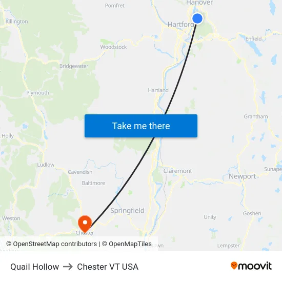 Quail Hollow to Chester VT USA map