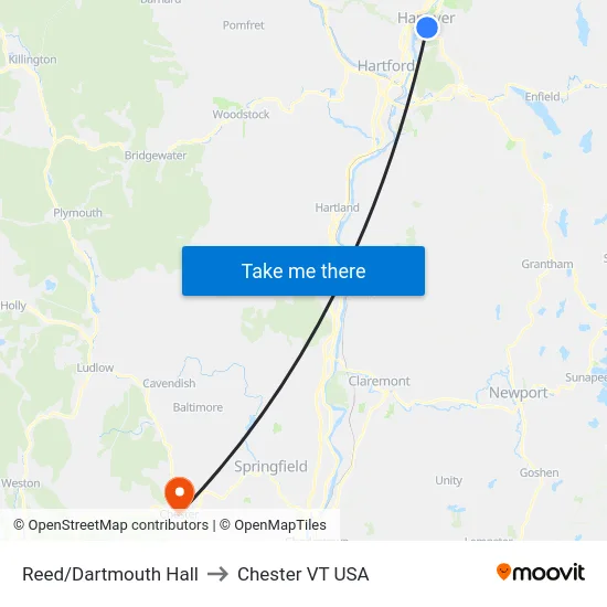 Reed/Dartmouth Hall to Chester VT USA map