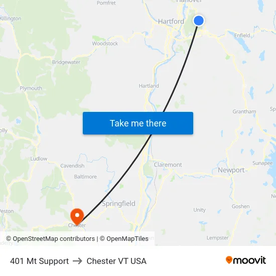 401 Mt Support to Chester VT USA map