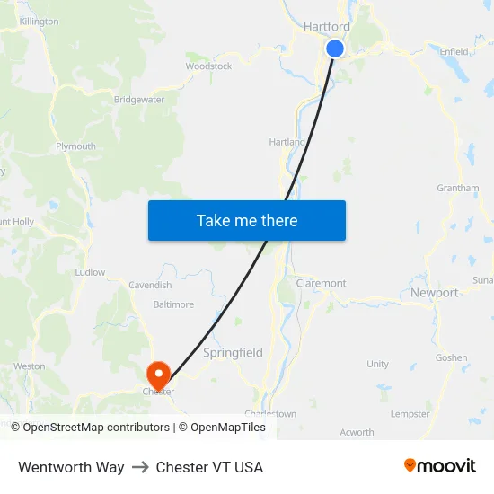 Wentworth Way to Chester VT USA map