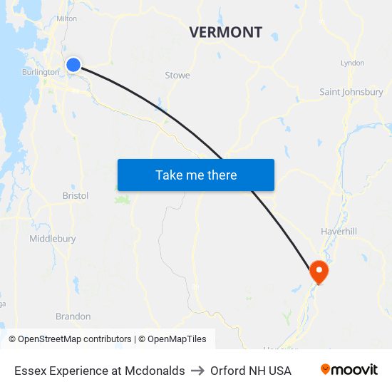 Essex Experience at Mcdonalds to Orford NH USA map