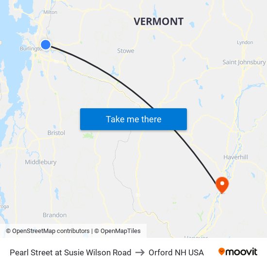 Pearl Street at Susie Wilson Road to Orford NH USA map