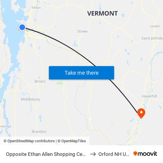 Opposite Ethan Allen Shopping Center to Orford NH USA map