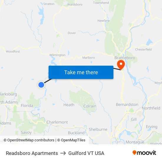 Readsboro Apartments to Guilford VT USA map