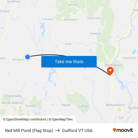 Red Mill Pond (Flag Stop) to Guilford VT USA map