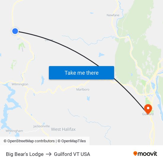 Big Bear's Lodge to Guilford VT USA map