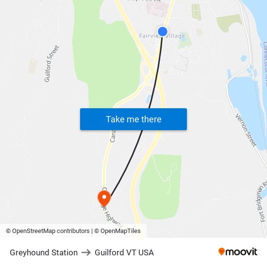 Greyhound Station to Guilford VT USA map