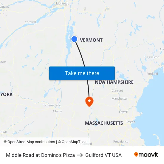 Middle Road at Domino's Pizza to Guilford VT USA map
