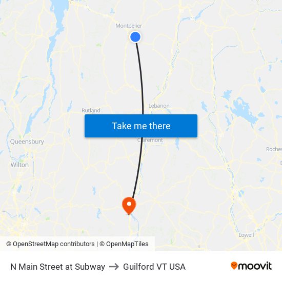 N Main Street at Subway to Guilford VT USA map