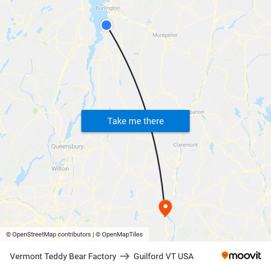 Vermont Teddy Bear Factory to Guilford VT USA map