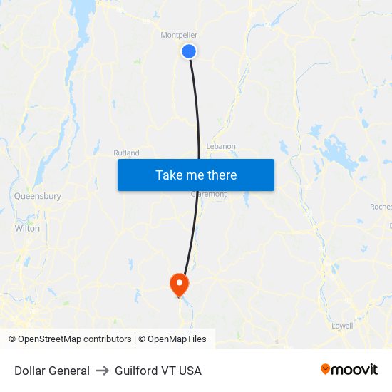 Dollar General to Guilford VT USA map