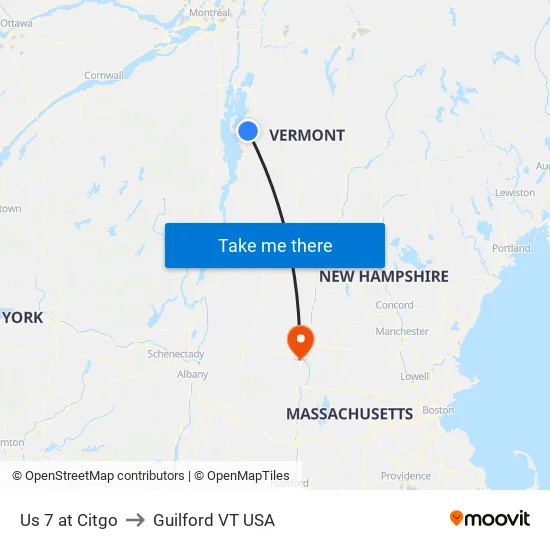 Us 7 at Citgo to Guilford VT USA map