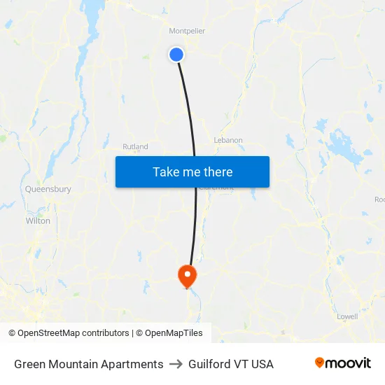 Green Mountain Apartments to Guilford VT USA map