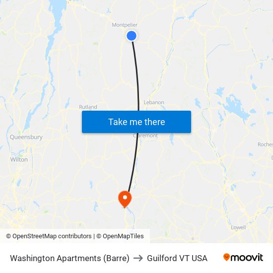 Washington Apartments (Barre) to Guilford VT USA map