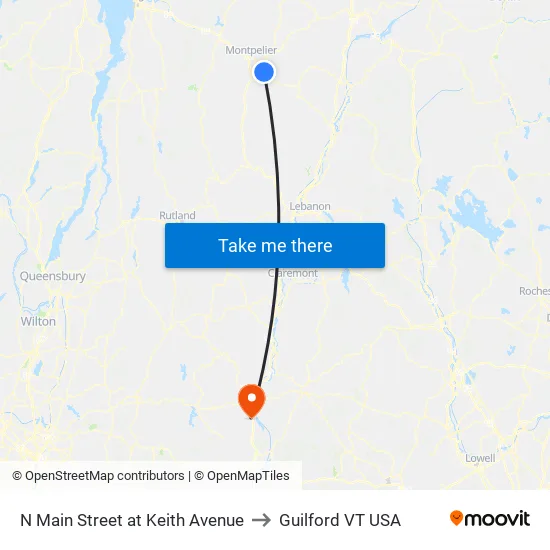 N Main Street at Keith Avenue to Guilford VT USA map