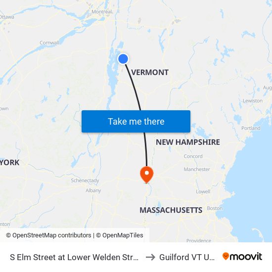 S Elm Street at Lower Welden Street to Guilford VT USA map