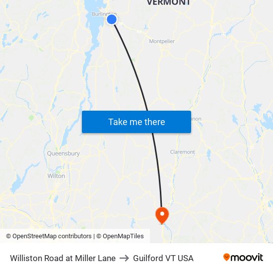 Williston Road at Miller Lane to Guilford VT USA map