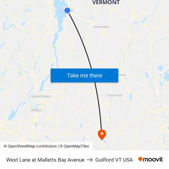 West Lane at Malletts Bay Avenue to Guilford VT USA map