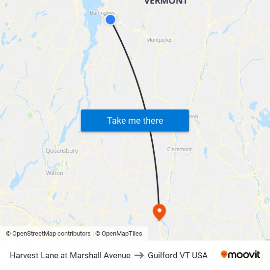 Harvest Lane at Marshall Avenue to Guilford VT USA map