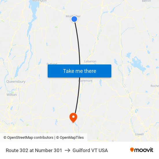 Route 302 at Number 301 to Guilford VT USA map