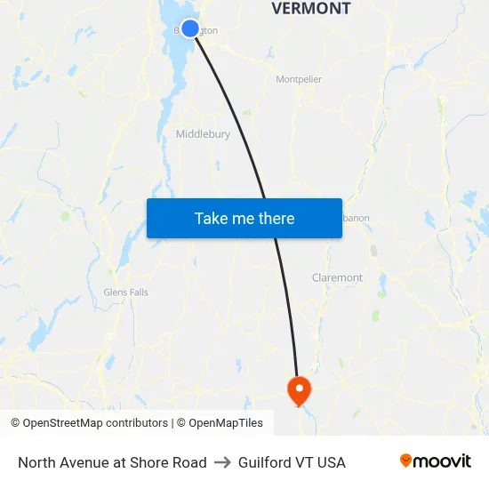 North Avenue at Shore Road to Guilford VT USA map