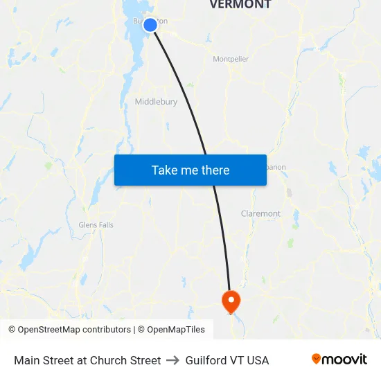 Main Street at Church Street to Guilford VT USA map