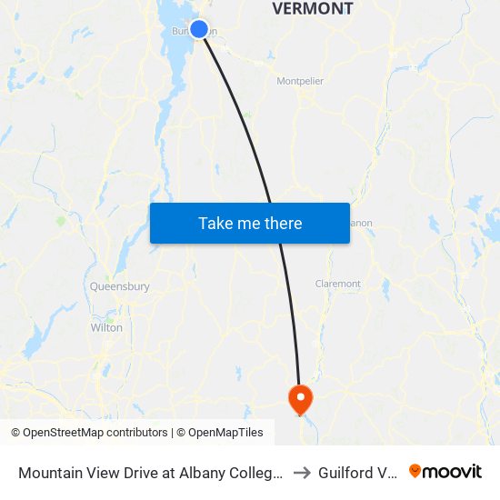 Mountain View Drive at Albany College Of Pharmacy to Guilford VT USA map