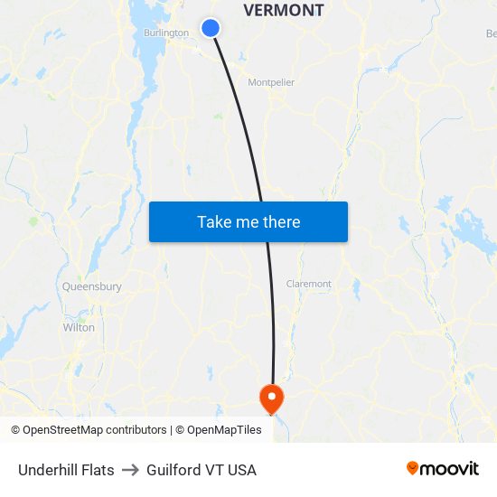 Underhill Flats to Guilford VT USA map