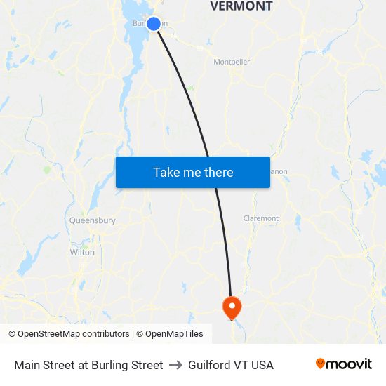 Main Street at Burling Street to Guilford VT USA map