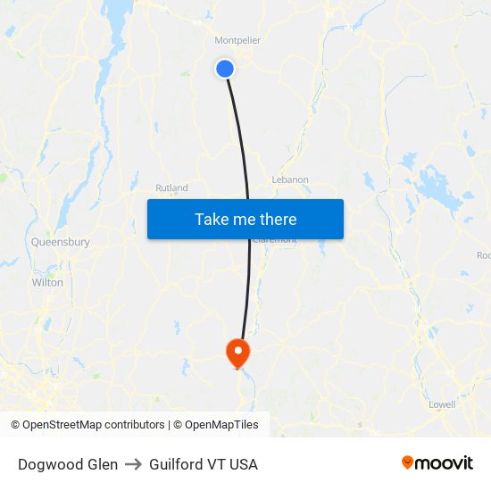 Dogwood Glen to Guilford VT USA map