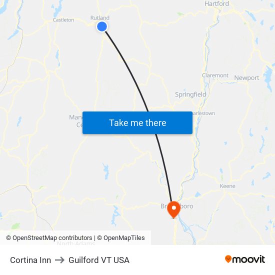 Cortina Inn to Guilford VT USA map