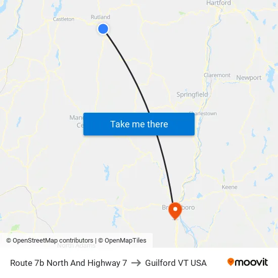 Route 7b North And Highway 7 to Guilford VT USA map
