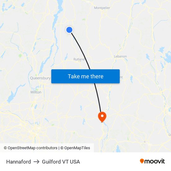 Hannaford to Guilford VT USA map