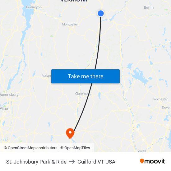 St. Johnsbury Park & Ride to Guilford VT USA map