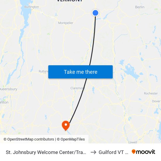 St. Johnsbury Welcome Center/Transit Hub to Guilford VT USA map