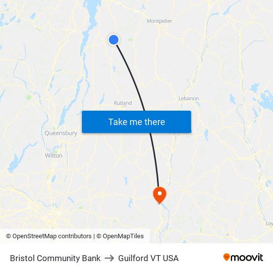 Bristol Community Bank to Guilford VT USA map