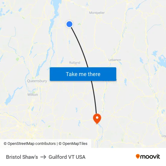 Bristol Shaw's to Guilford VT USA map