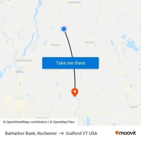 Barharbor Bank, Rochester to Guilford VT USA map
