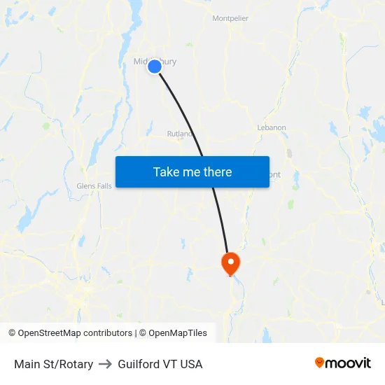 Main St/Rotary to Guilford VT USA map