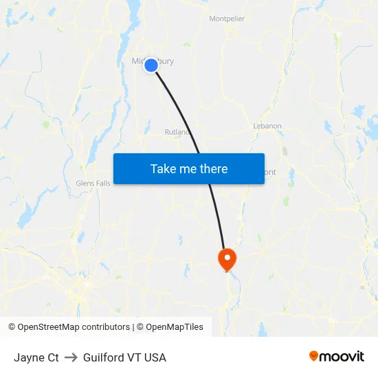 Jayne Ct to Guilford VT USA map