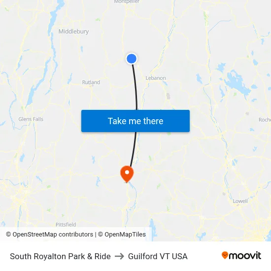 South Royalton Park & Ride to Guilford VT USA map